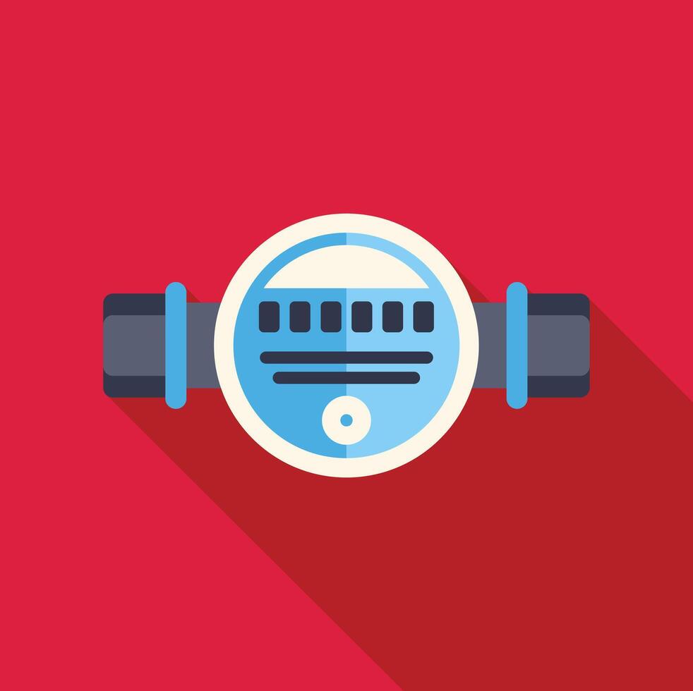 Water meter measuring water consumption with pipes on red background vector