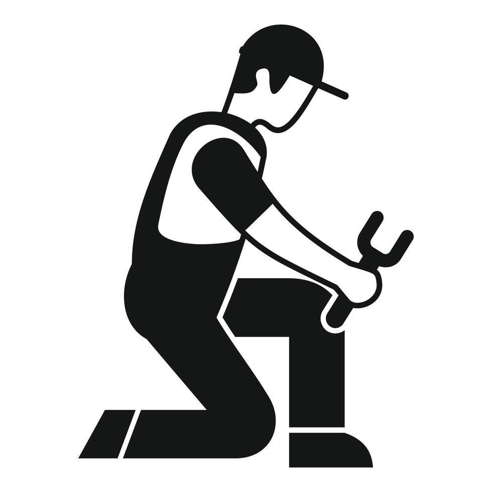 Mechanic kneeling and holding a tuning fork wrench vector