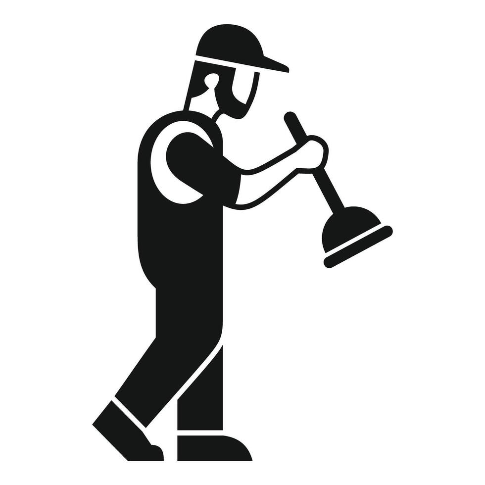 Plumber walking and holding plunger silhouette icon vector