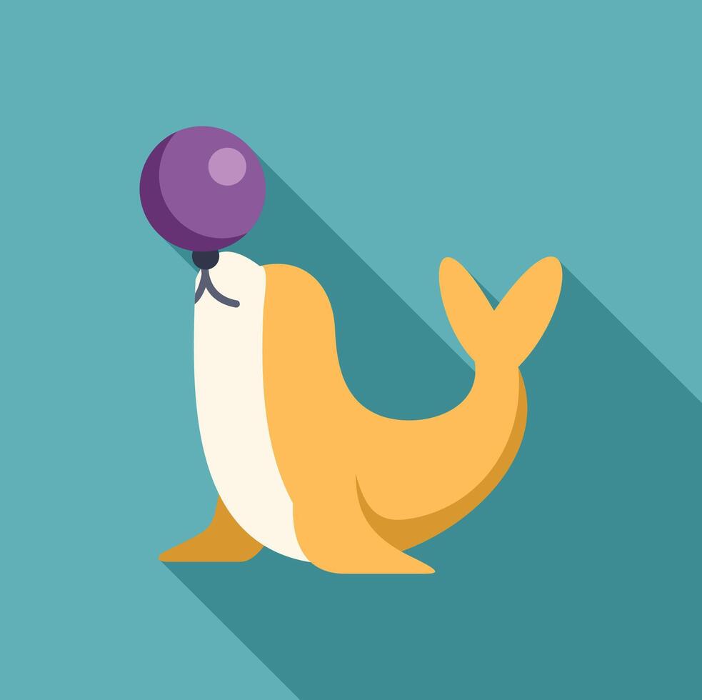 Circus seal balancing purple ball on nose, performing trick vector