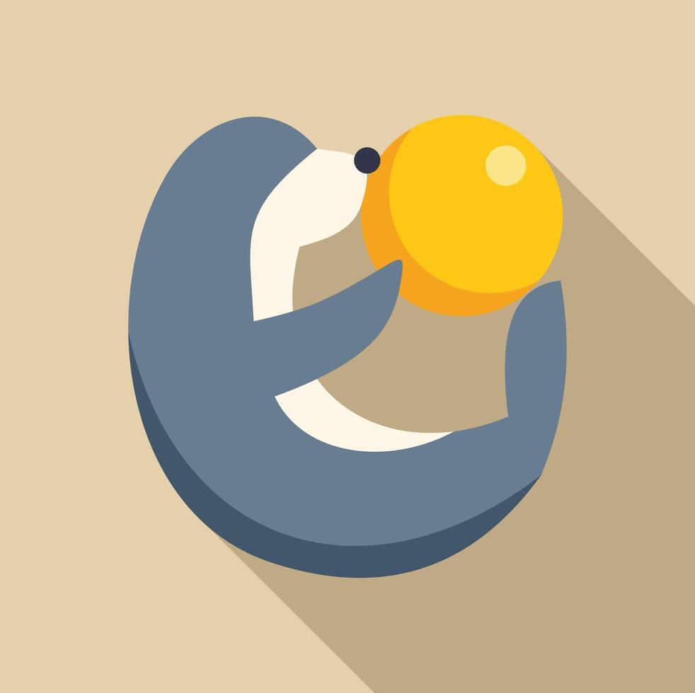 Cute seal playing with yellow ball, adorable marine mammal enjoying playtime vector