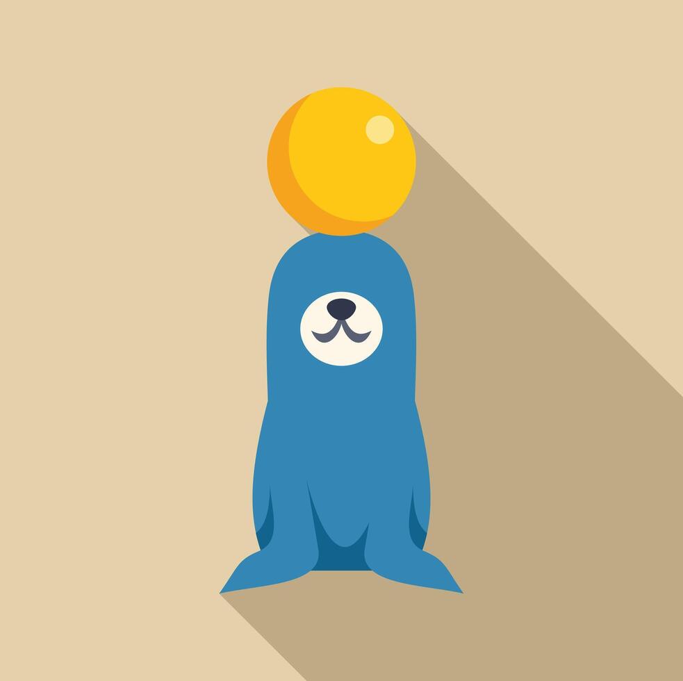 Circus seal balancing ball on its head, performing trick vector