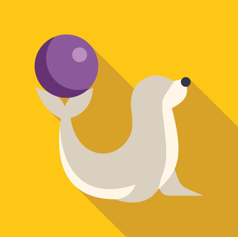 Circus seal balancing purple ball on its nose while performing a trick vector