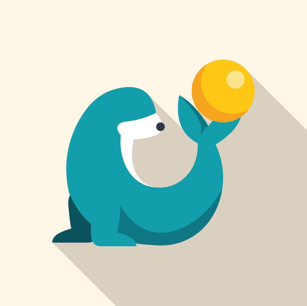 Circus seal balancing ball on nose, performing trick vector