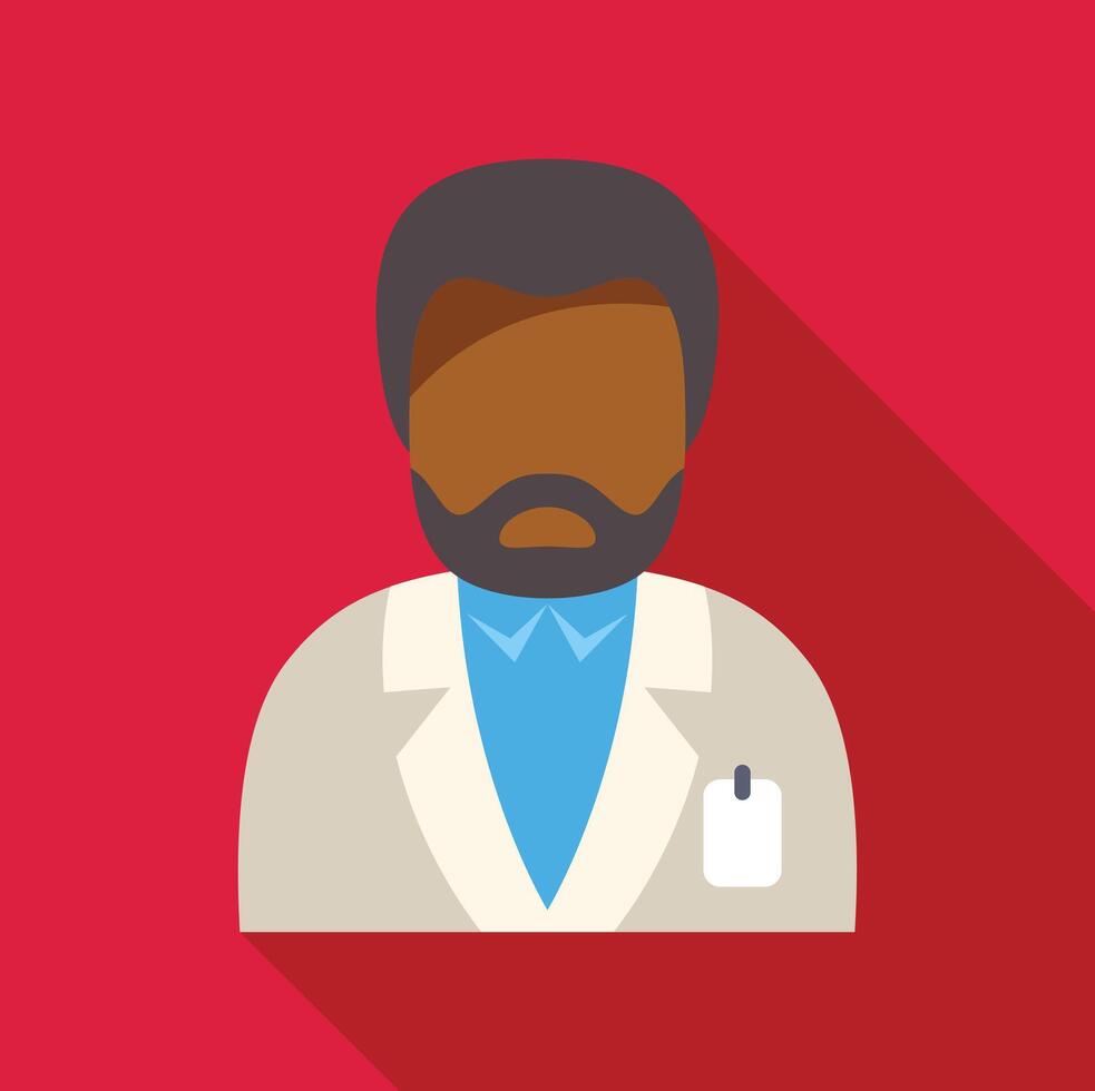 Scientist wearing lab coat and id badge on red background vector
