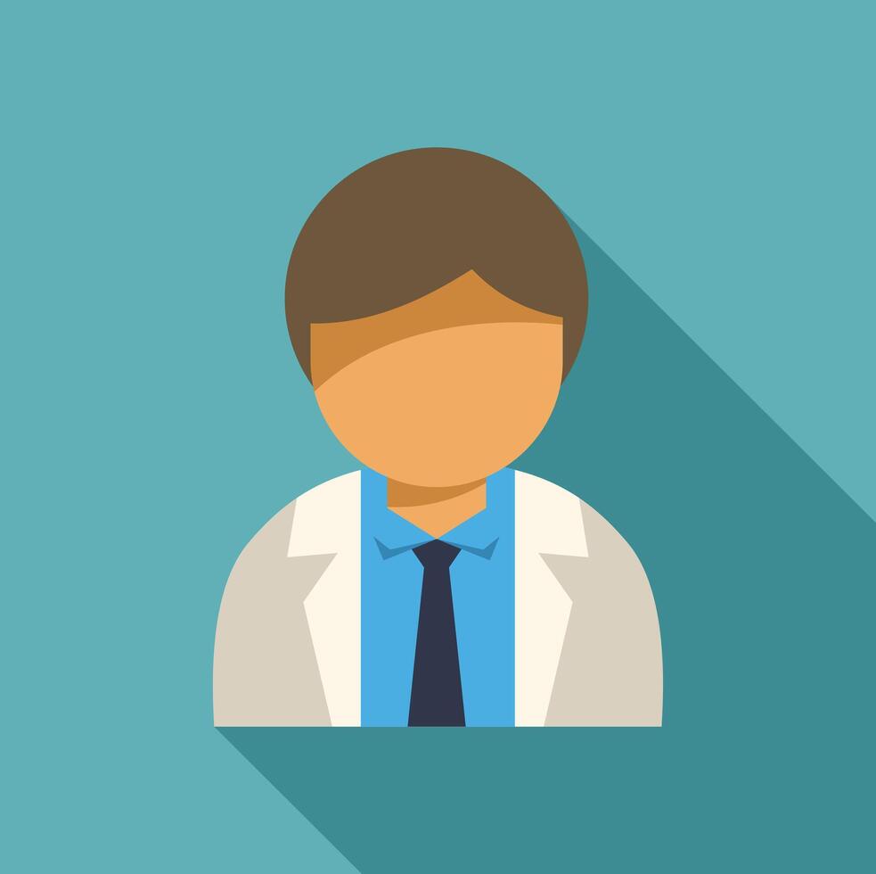 Doctor avatar wearing lab coat and tie, flat design with long shadow vector