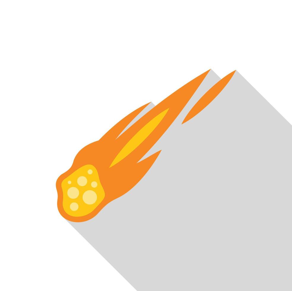 Burning meteor flying through space with long shadow vector
