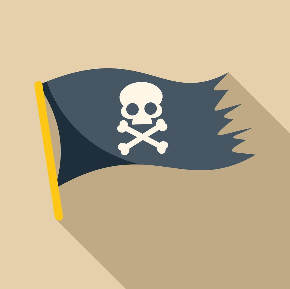 Torn black pirate flag with skull and crossbones waving in the wind vector