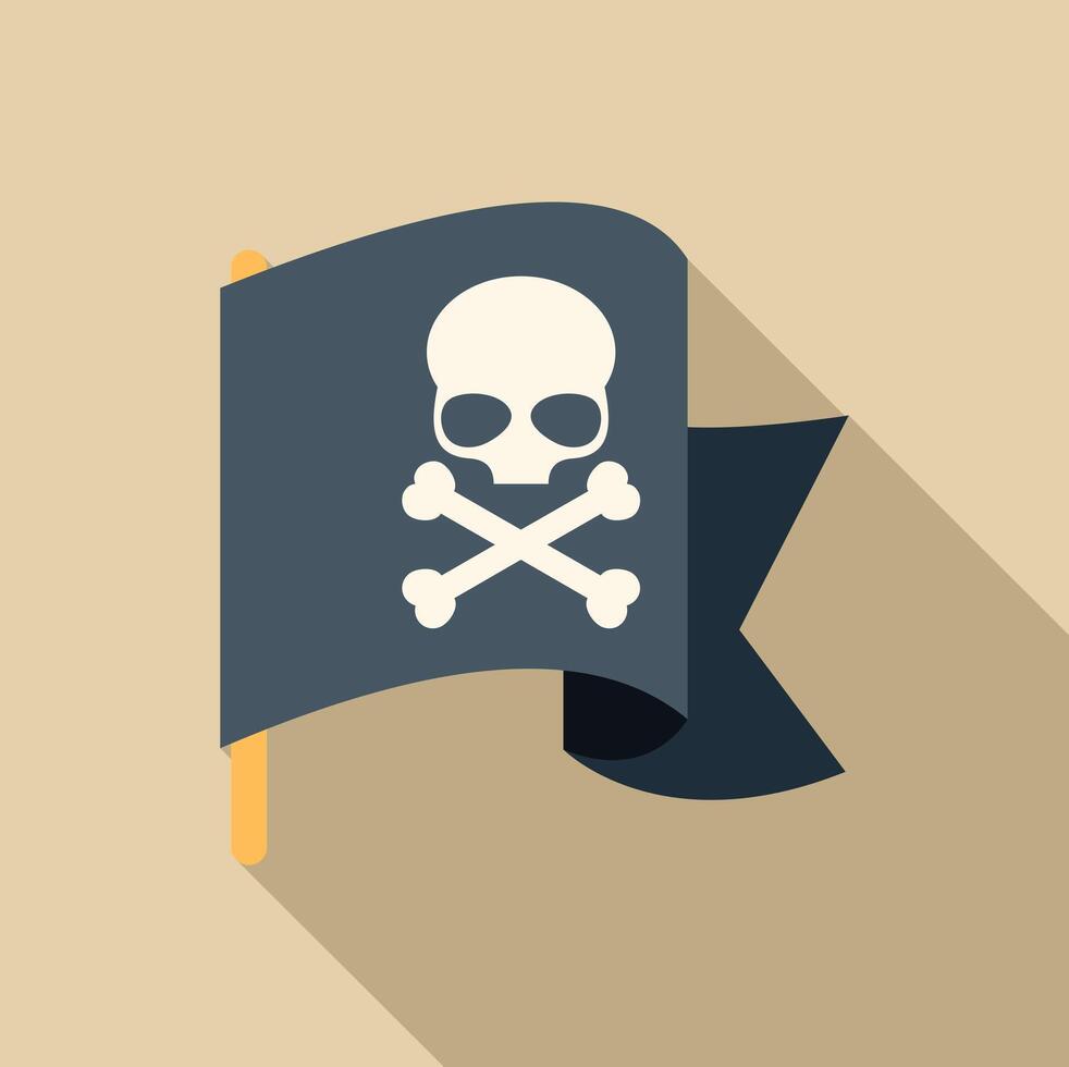 Pirate flag waving with skull and crossbones on beige background vector