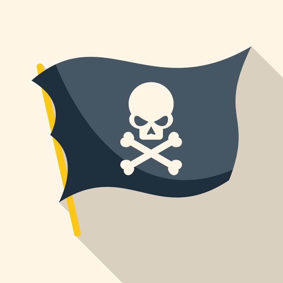 Jolly roger waving, skull and crossbones pirate flag symbolizing maritime robbery vector
