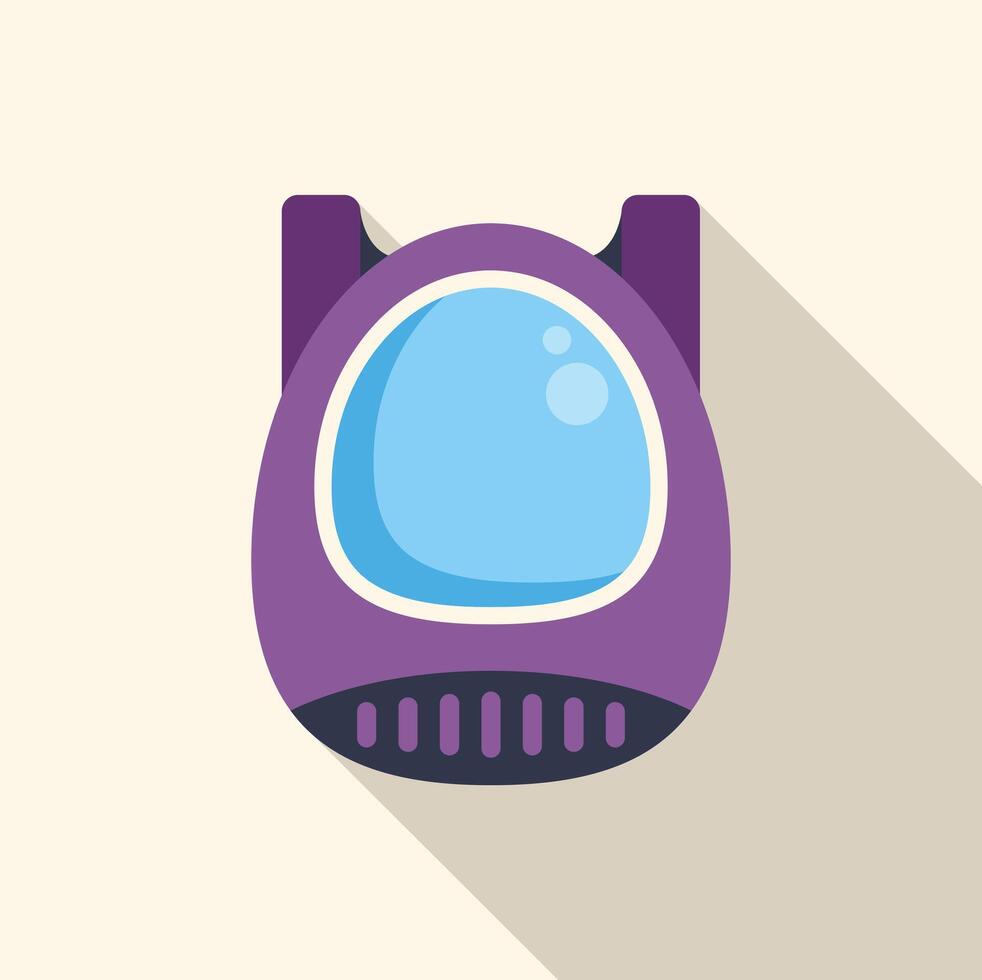 Purple spacecraft floating in space with long shadow vector