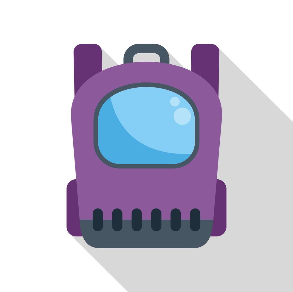 Purple backpack with large front window showing carrying case for pet vector