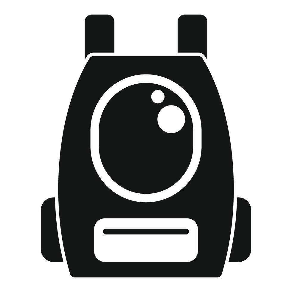 Black backpack with pocket and big round window showing bubbles inside vector