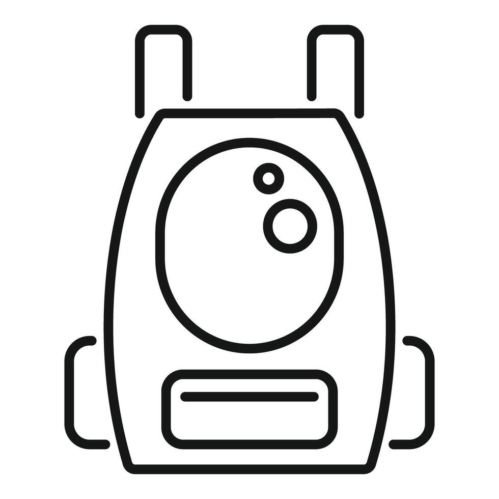 Modern backpack with big round pocket and side buckles icon vector