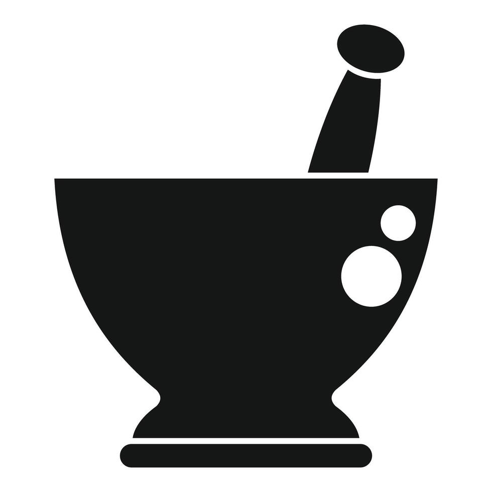 Mortar and pestle crushing ingredients for herbal remedy preparation vector