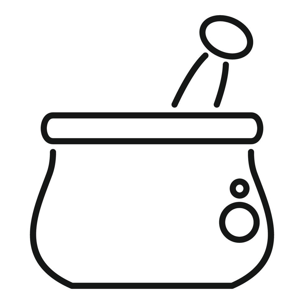 Alchemist preparing a magic potion in his cauldron with pestle vector