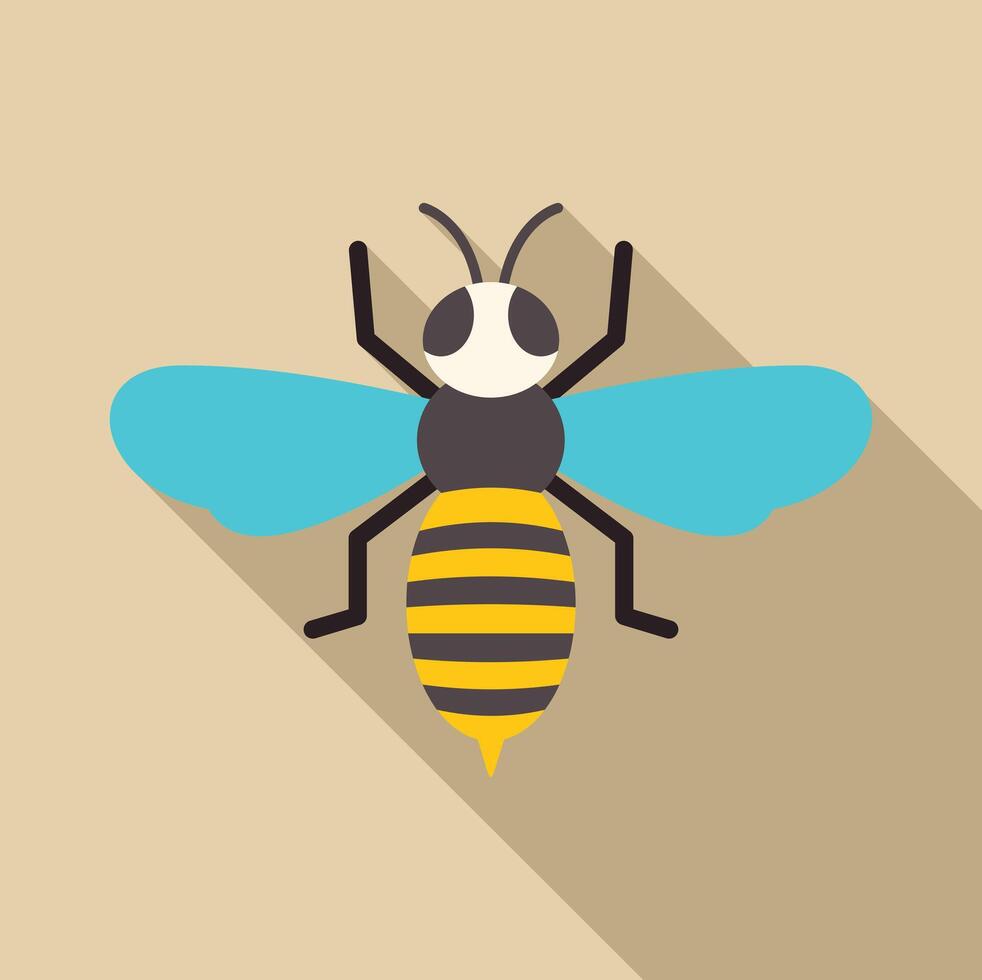 Big honey bee flying with wide open wings and long shadow vector