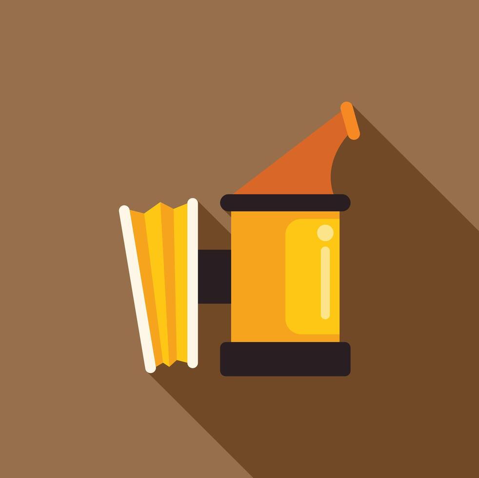 Bee smoker blowing smoke, beekeeping tool icon with long shadow vector