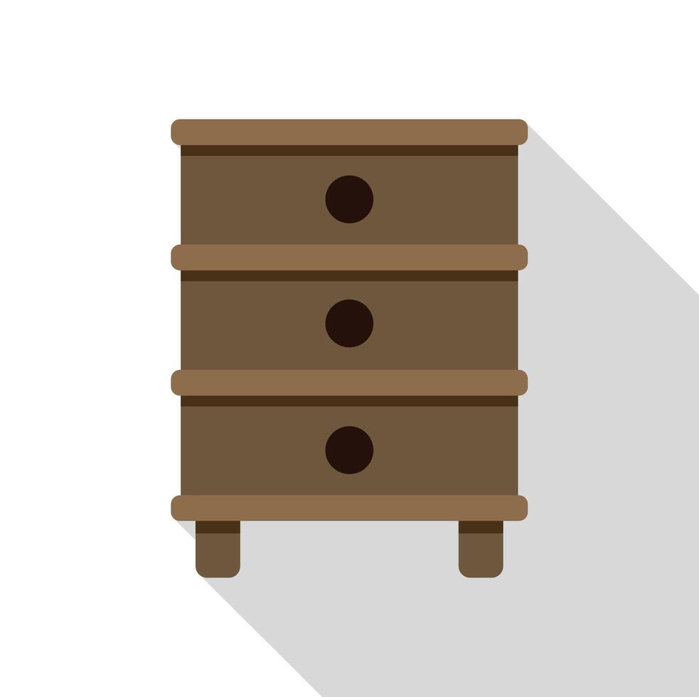 Wooden nightstand with three drawers and round handles flat design illustration vector