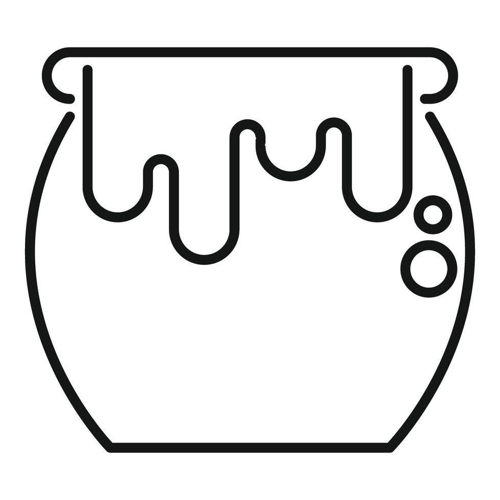 Honey pot dripping with sweet golden nectar outline icon vector
