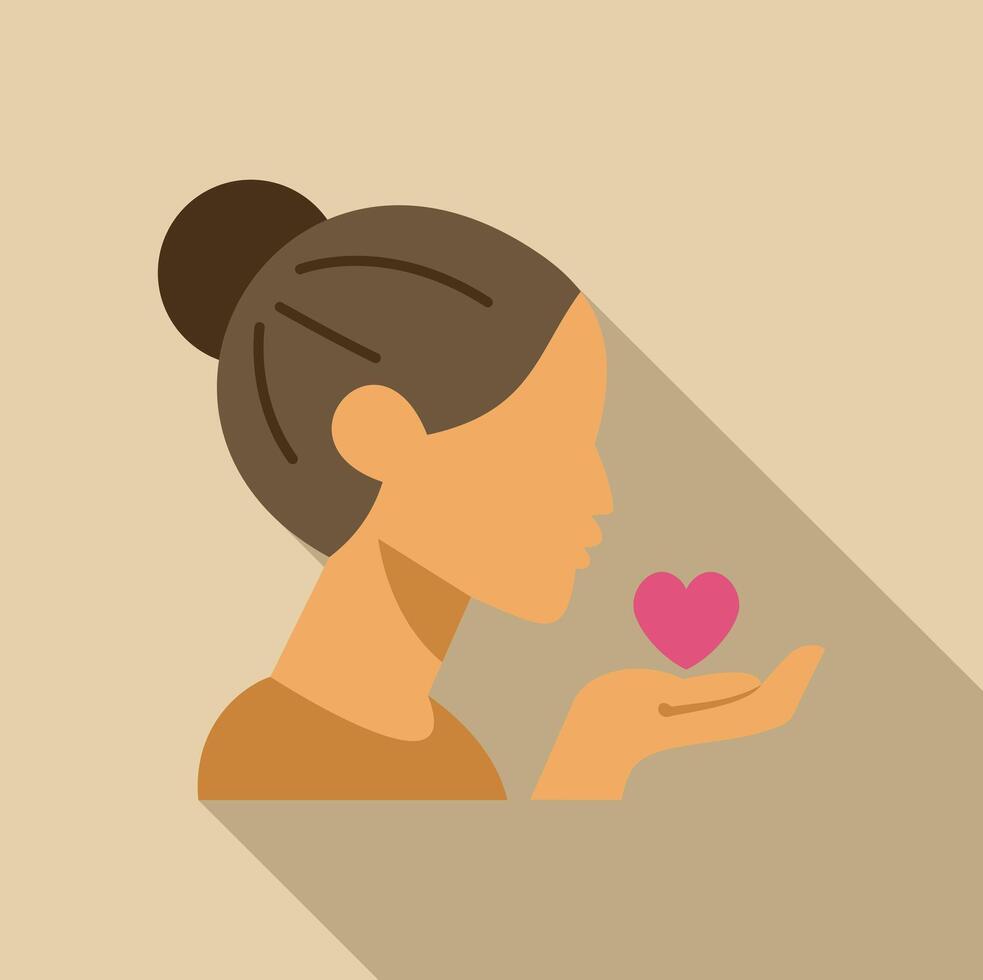 Woman holding heart in open hand, showing love and affection vector