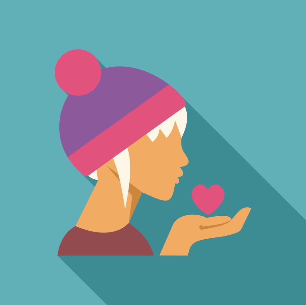 Young woman holding heart symbol in open hand, showing love and affection vector