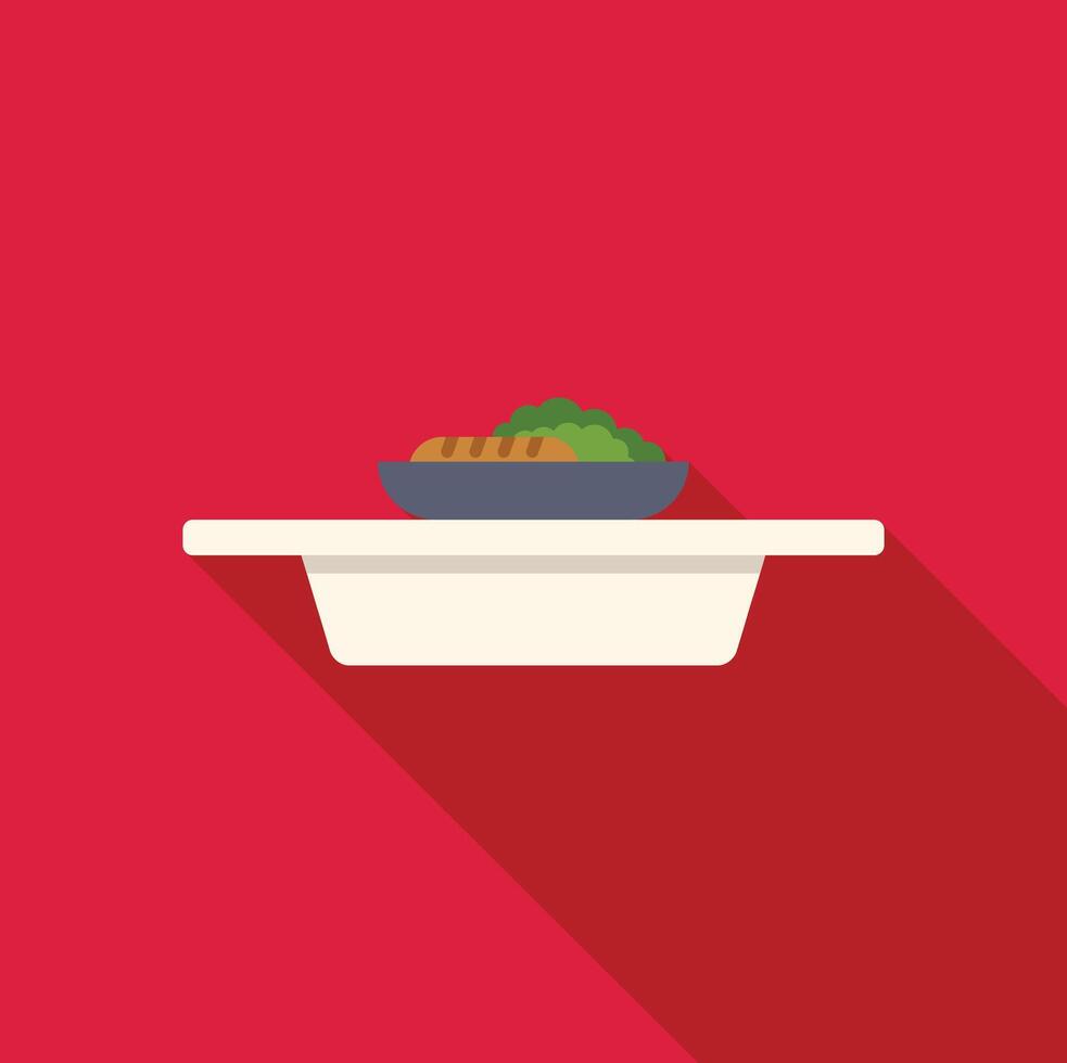 Sausage and broccoli on tray being served on airplane vector
