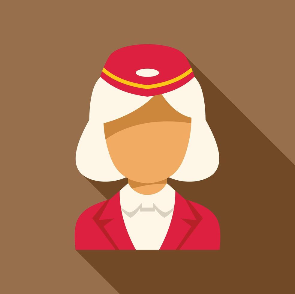 Air hostess wearing red uniform and hat, flat design illustration vector