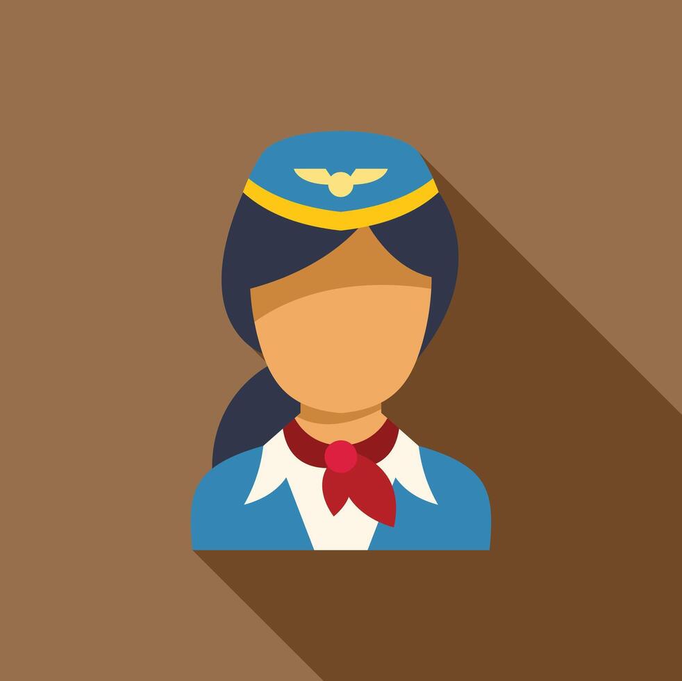 Female flight attendant wearing uniform and hat with wings, illustration vector