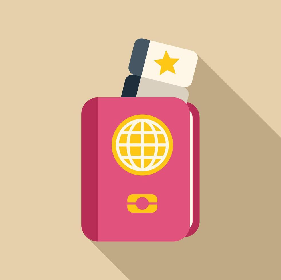 International biometric passport with airline ticket and star, emigration and immigration concept vector