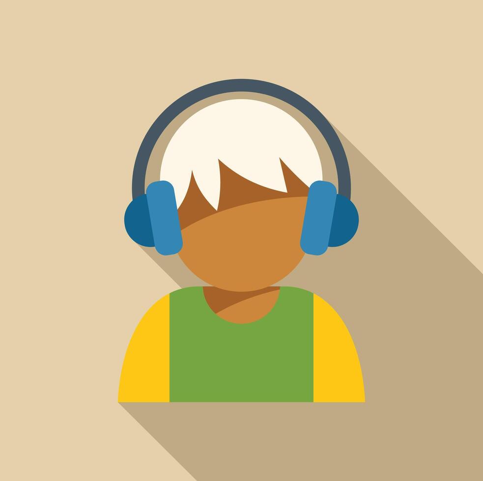 Young person wearing headphones listening to music or podcast vector
