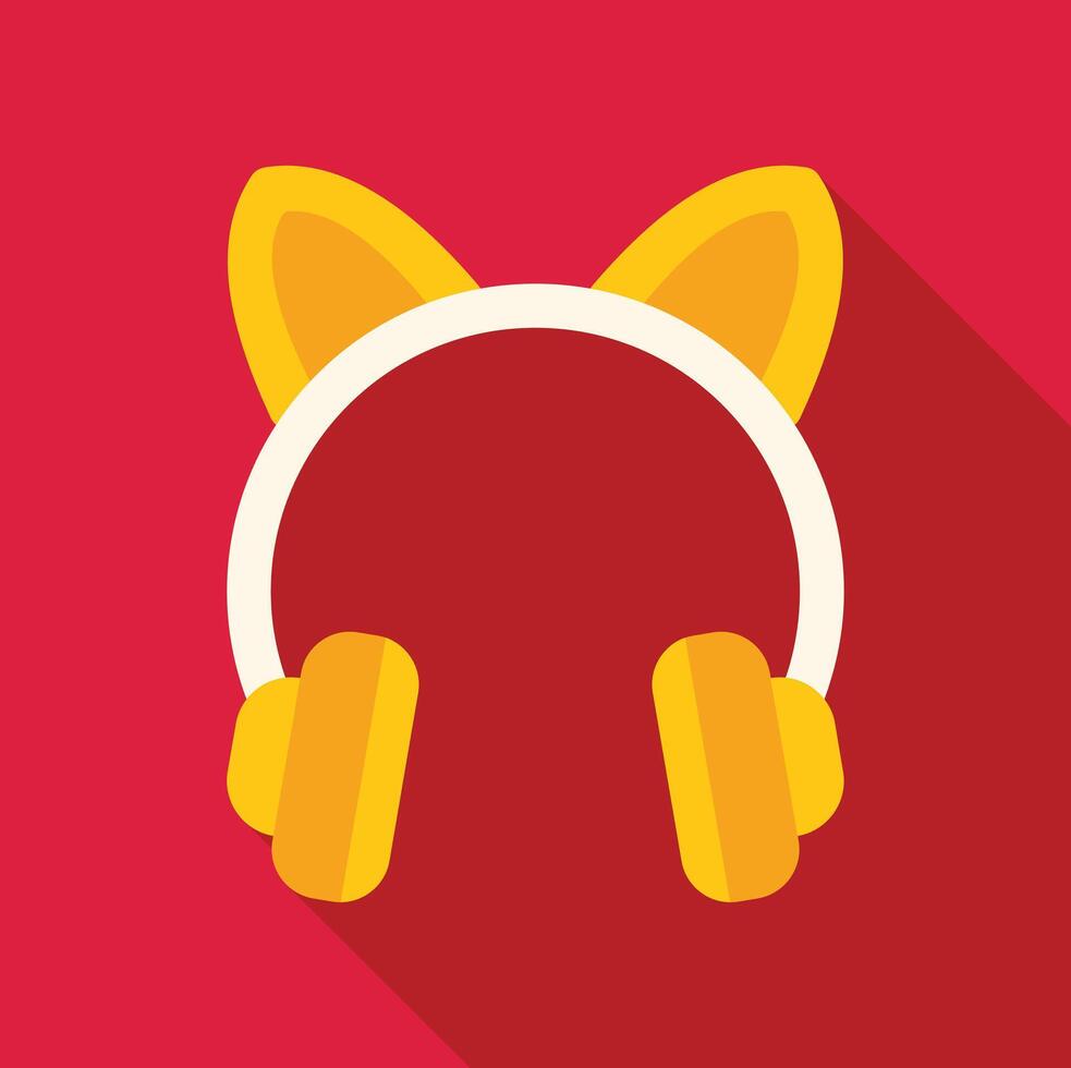 Cute cat ear headphones listening to music on red background vector