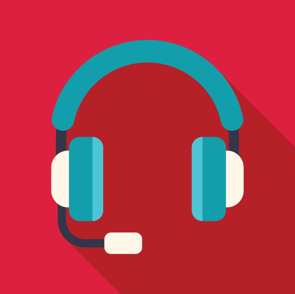 Headset with microphone on red background representing online communication vector