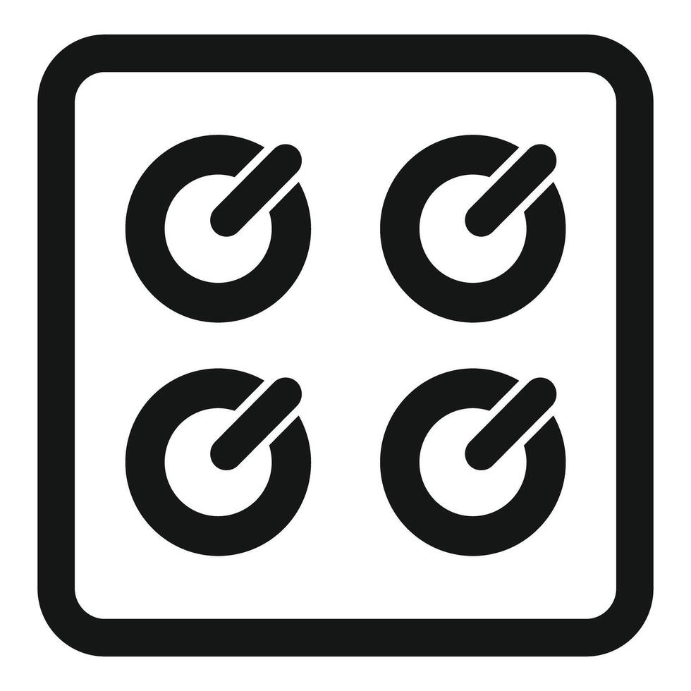 Induction cooker panel with four burners showing cooking zones vector