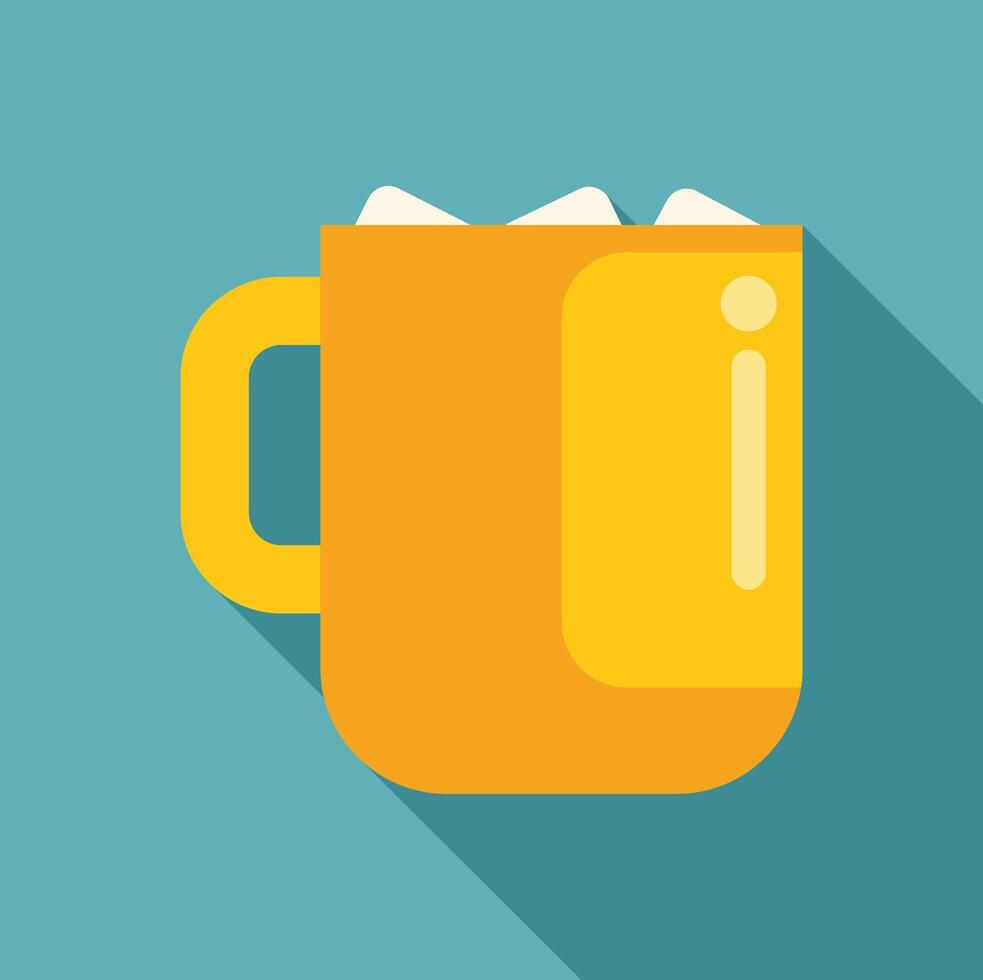 Yellow mug with marshmallows and long shadow on turquoise background vector