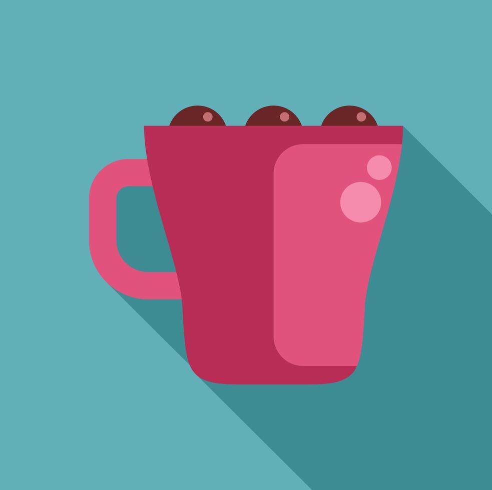Pink mug with hot chocolate and marshmallows, flat design style vector