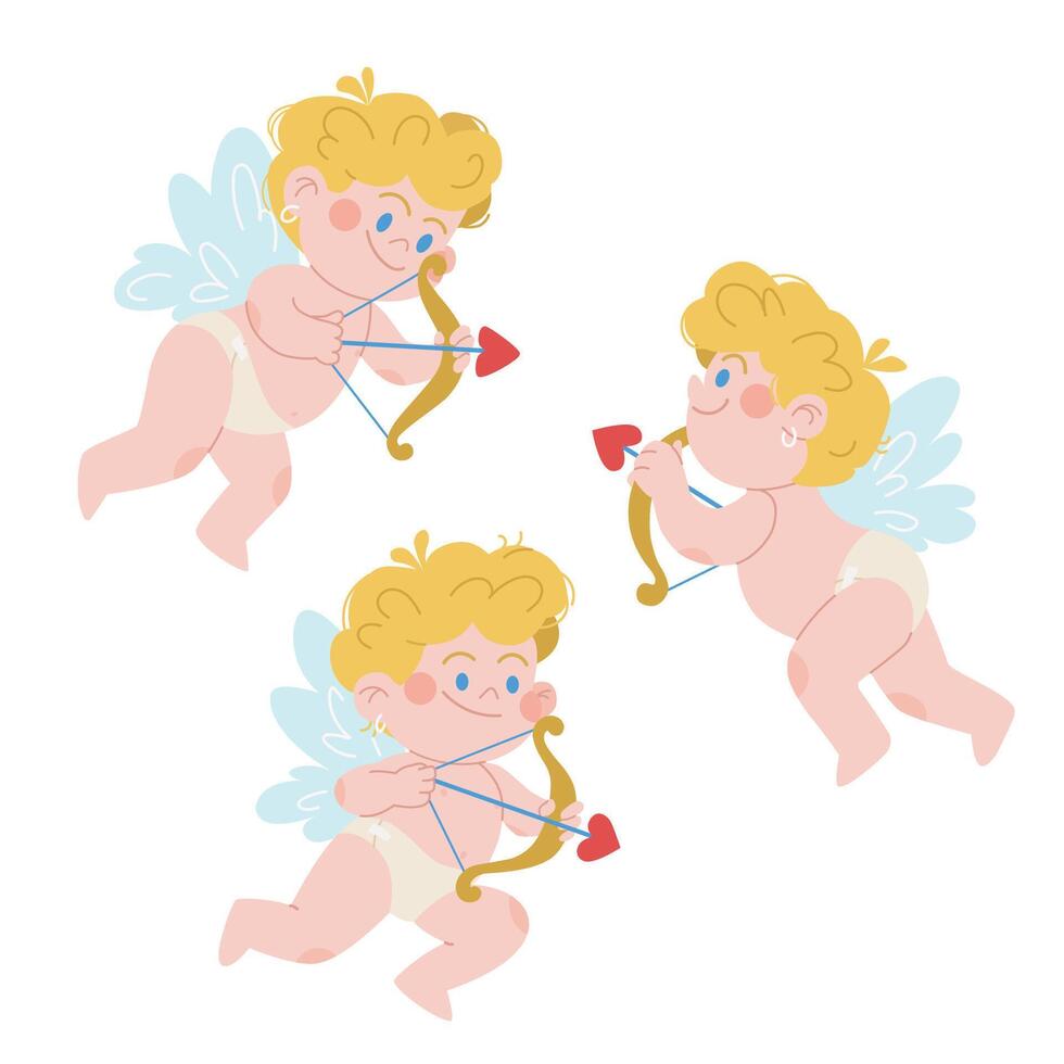 Mythical cupids with bows and arrows or celebrating Valentine's Day vector