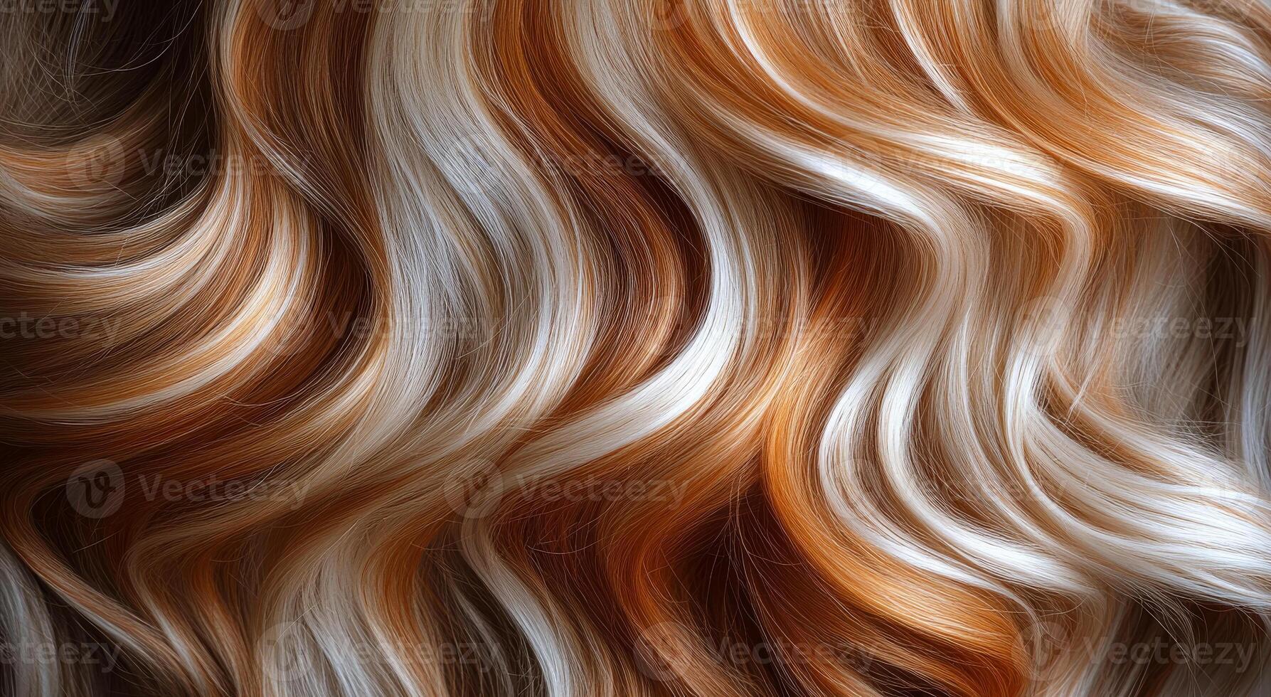 A close up of a woman's hair with a mix of brown and white strands. The hair appears to be styled in a way that emphasizes the contrast between the two colors, creating a visually striking effect photo