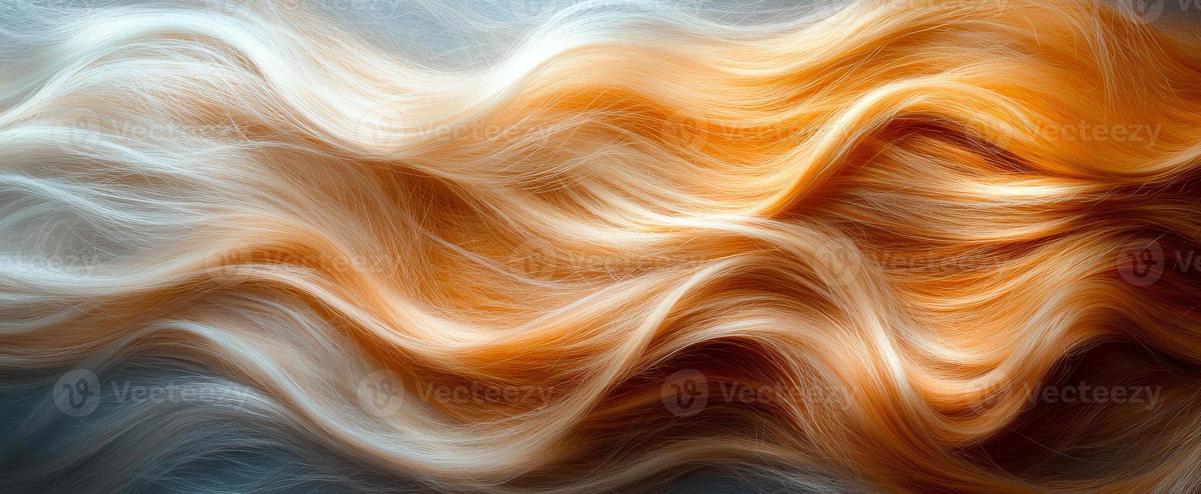 Flowing strands of orange and white hair. Beautiful strands of orange and white hair gracefully flow together, creating a captivating and dynamic pattern. photo