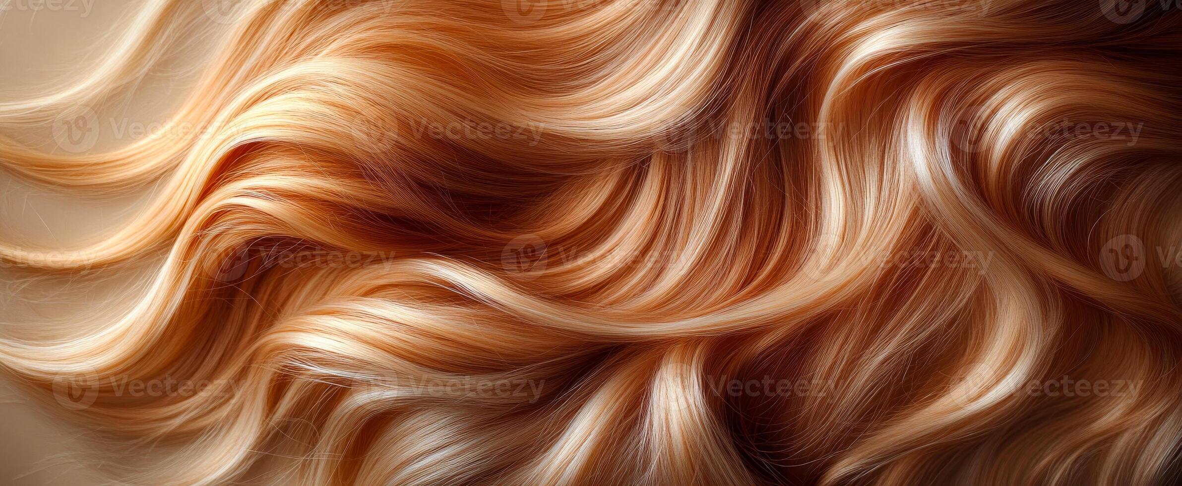 Closeup of wavy blonde hair. Closeup view of soft, shiny blonde hair with elegant waves, showcasing its rich color and texture under natural light. photo