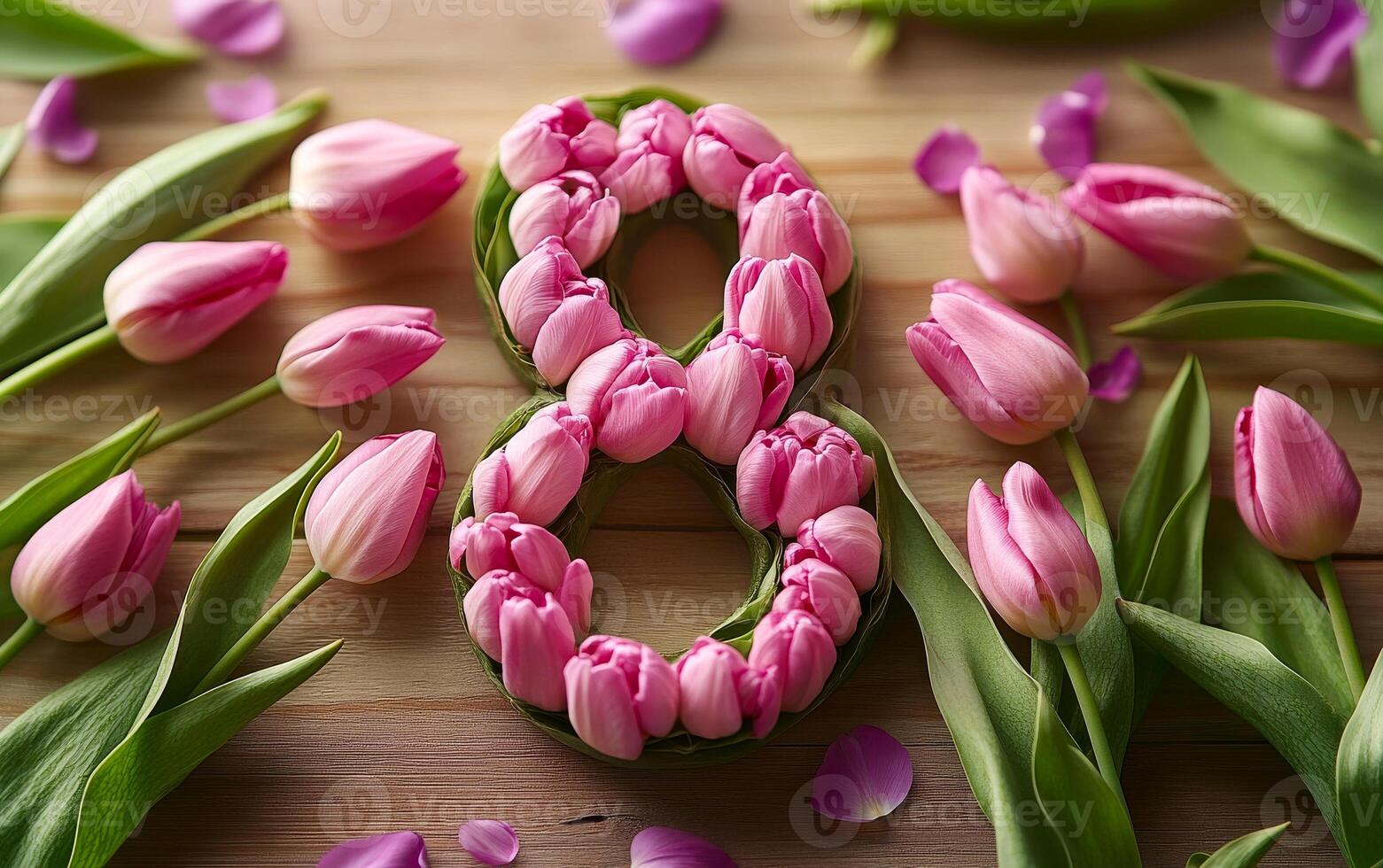 A bouquet of pink flowers with the number 8 written in the middle. The flowers are arranged in a way that they spell out the number 8. Concept of celebration and love photo