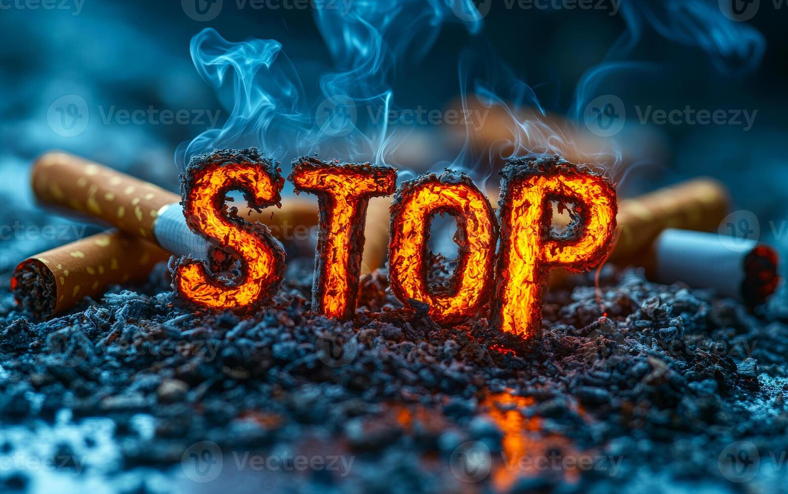 A pile of ash and cigarette butts with the word stop written in the middle. The concept of the image is to convey the negative effects of smoking and the importance of quitting photo
