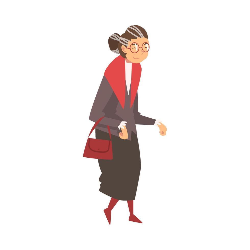 Old Grey Senior Woman Walking with Bag Illustration vector