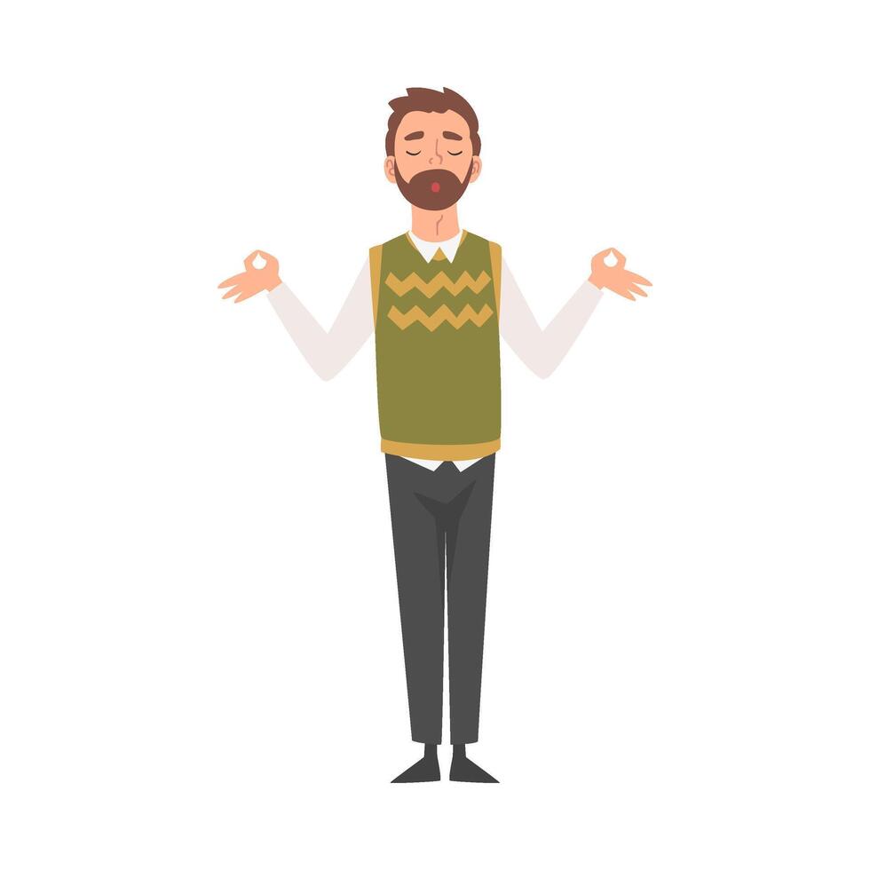 Young Man Standing and Meditating, Calm and Relaxing Father Illustration vector