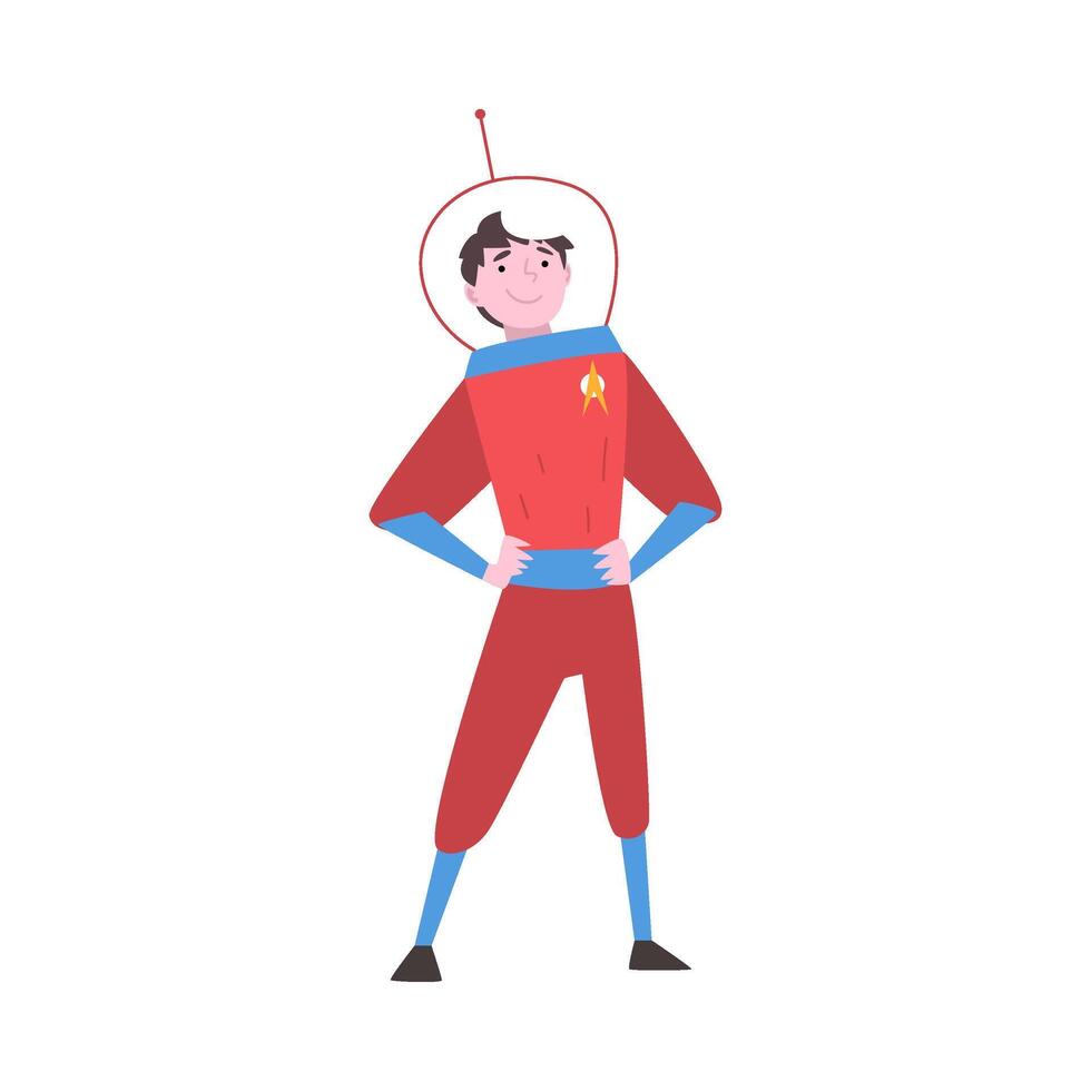Young Man in Space Suit Festival Costume, Masquerade Ball, Person Taking Part at Carnival Party or Holiday Celebration Illustration vector
