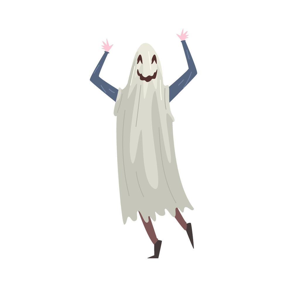 Young Man Dressed as Ghost, Guy in Festival Costume, Masquerade Ball, Person Taking Part at Carnival Party or Holiday Celebration Illustration vector