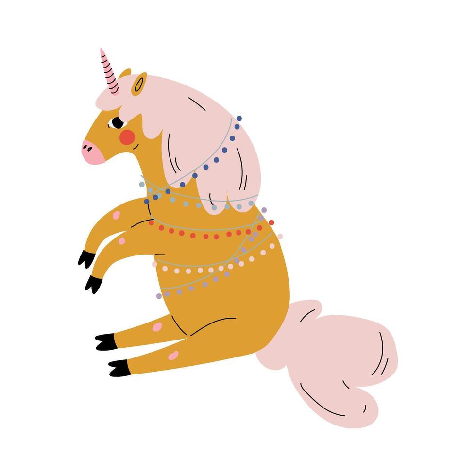 Cute Sitting Uncorn, Adorable Fantasy Animal Character, Side View Illustration vector