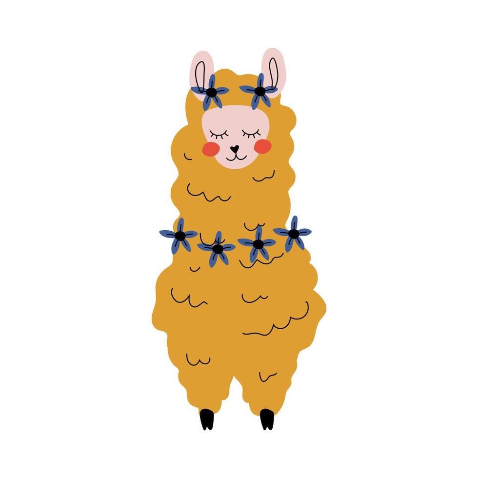 Cute Llama, Adorable Alpaca Animal Character Front View Illustration vector