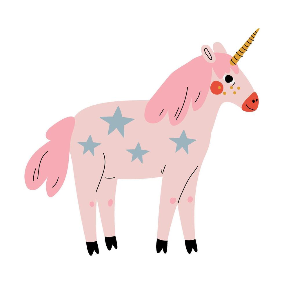 Cute Uncorn, Adorable Pink Fantasy Animal Character Decorated with Stars Illustration vector