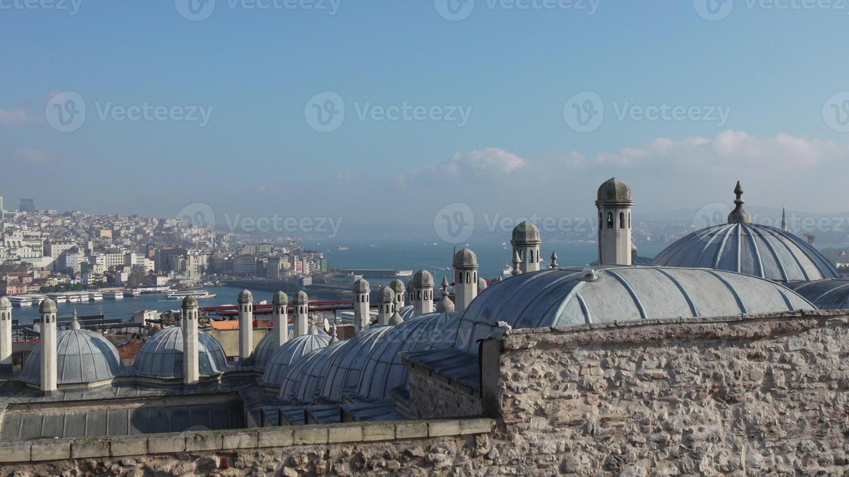 Istanbul Topkapi Palace Domes Skyline. Panoramic view showcasing historical Ottoman architecture and city landscape. photo